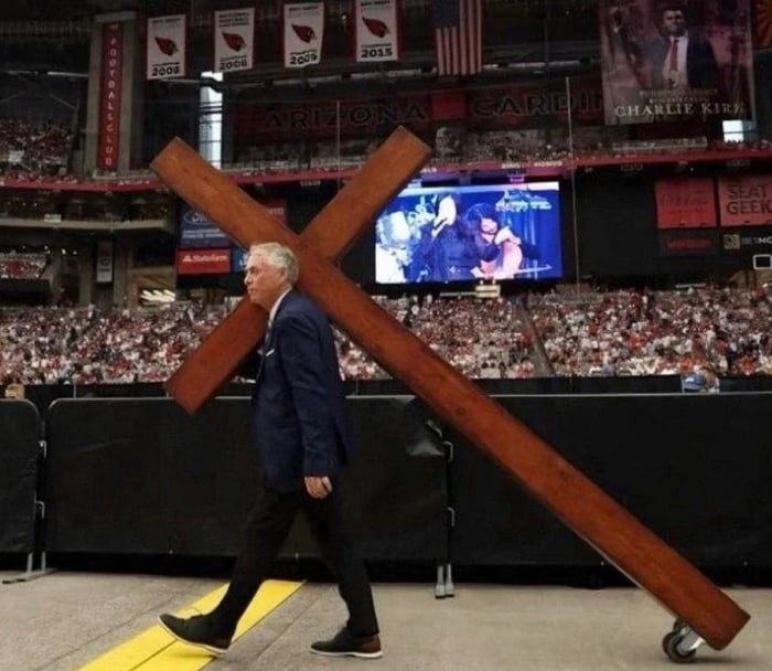 Putting wheels on the cross to make it easier to carry is prob the most American Evangelical thing ever. All of the victimhood but none of the sacrifice.