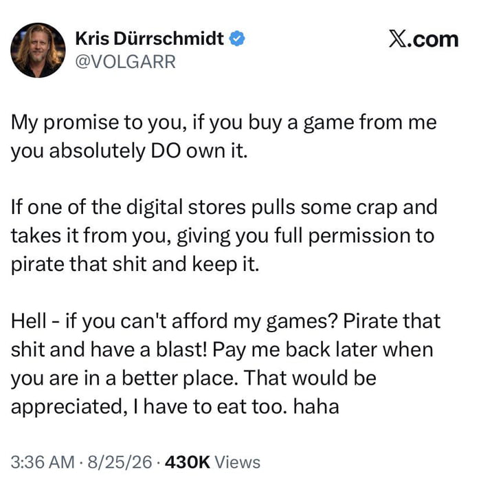 The developer of a small indie game