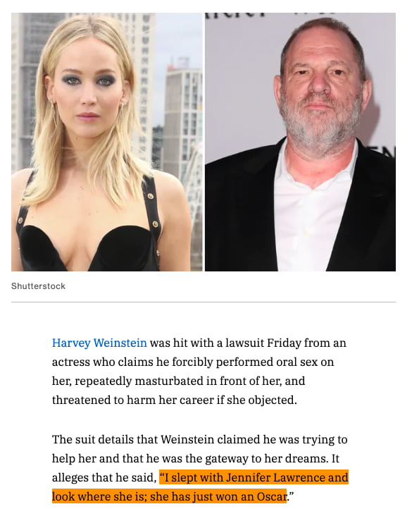 “I slept with Jennifer Lawrence and look where she is; she has just won an Oscar.”