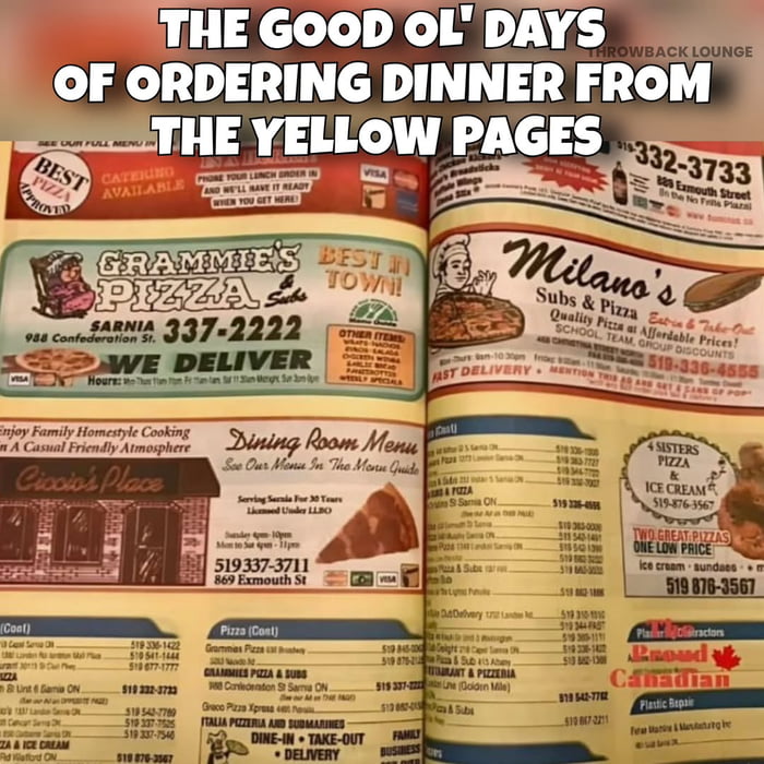 Scrolling through the yellow pages for dinner options