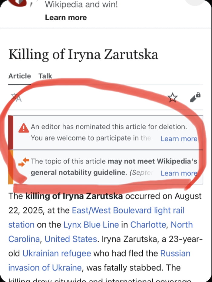 Wikipedia is already trying to erase it