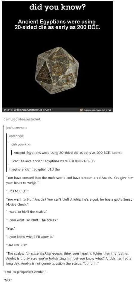 I'd love to read the playbook for ancient Egyptian DnD