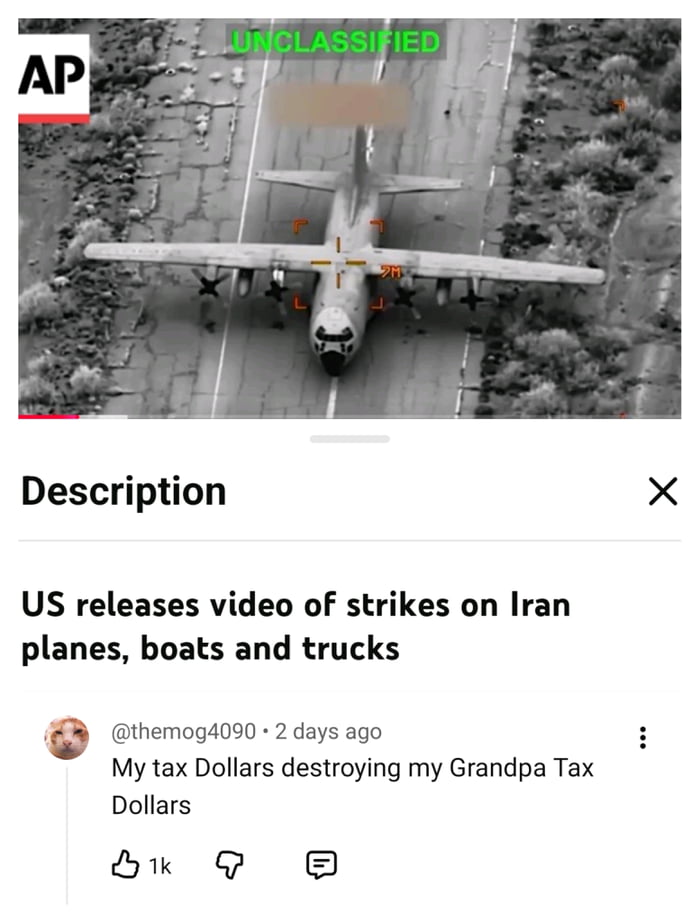 They just destroyed the Iranian C130 and this comment is gold.