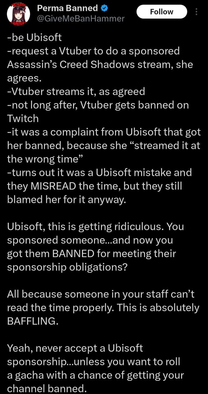 F**k Ubisoft, but it's kinda the streamer's fault for agreeing to work with them