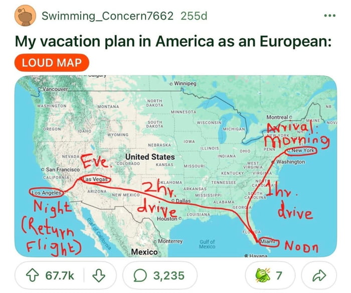Quick, americans are sleeping, lets travel across america
