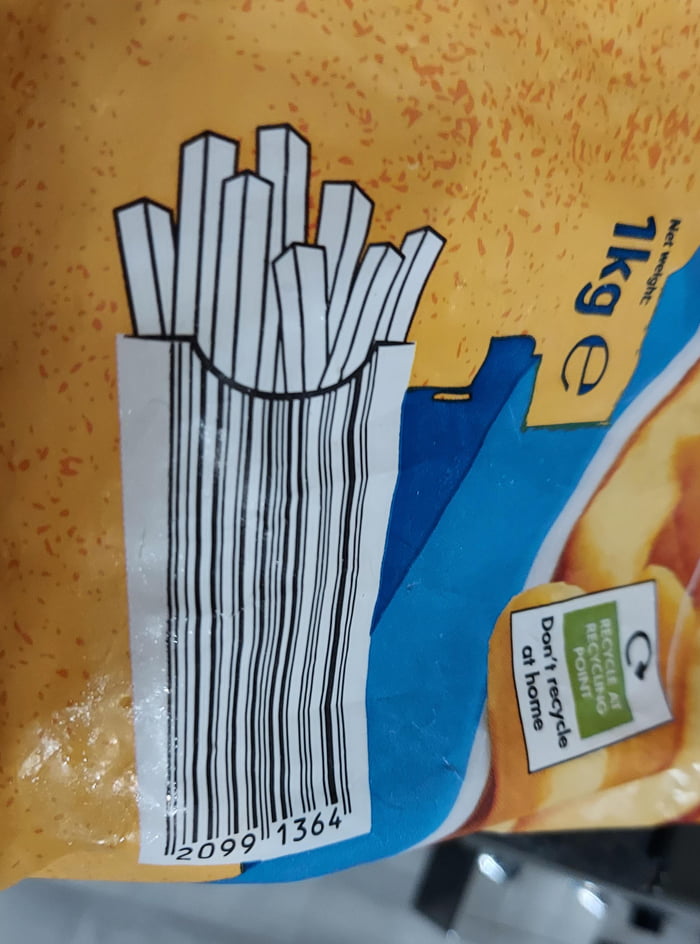 This barcode design for a bag of chips (fries)