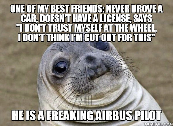 Come to think of it, airplane safety and car safety are orders of magnitude apart, so he might have a point