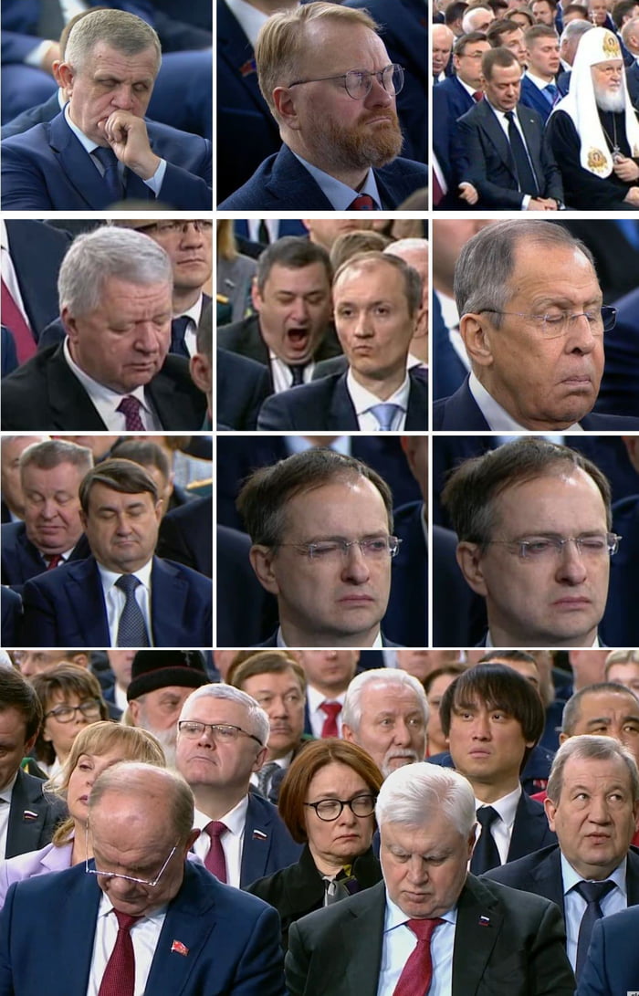 Exciting Russian elites watching Putin's speech.