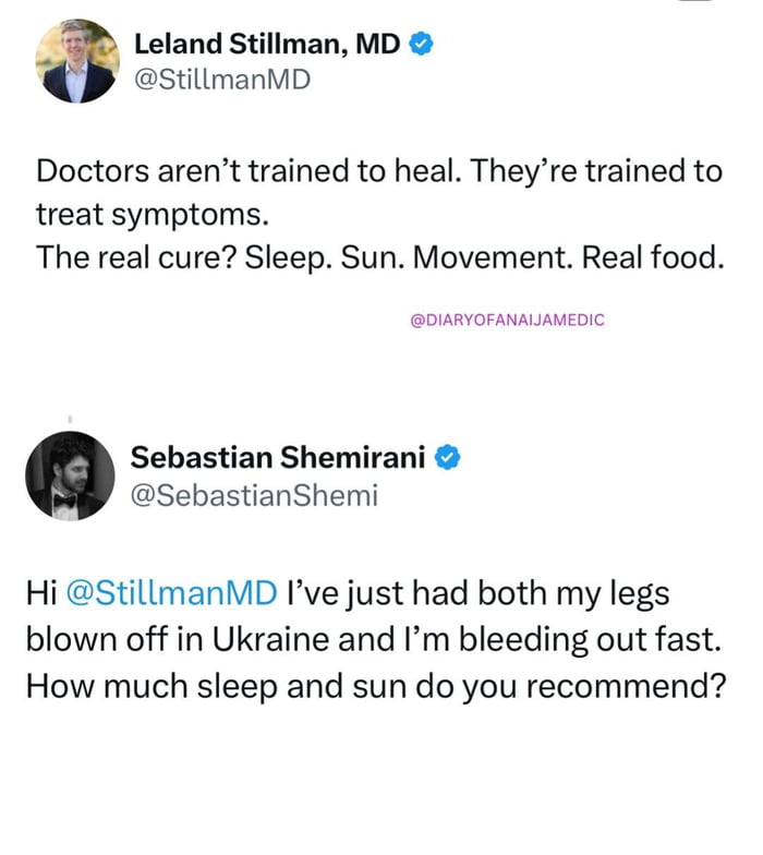 When the holistic health advice meets real-world trauma.