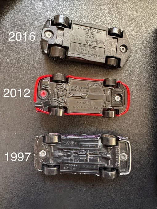 How Hot Wheels cars have been losing details over the years.