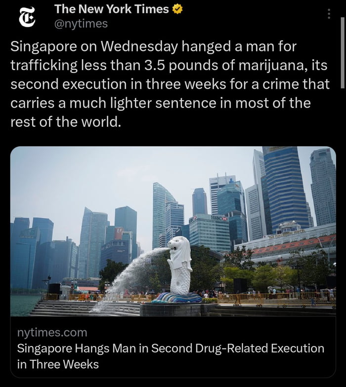 Straight to Guillotine. Singapore sparing none.