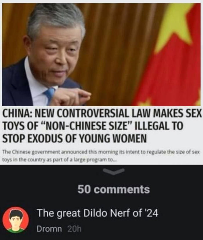 Adding "Smuggling large dildos to China" to my list of funny future crimes.