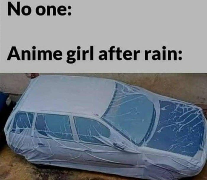 Even the rain knows not to disrespect an anime beauty.