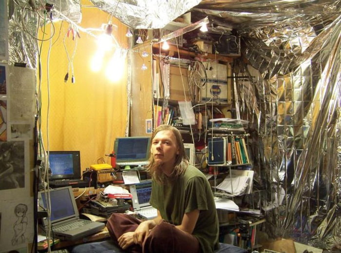 Gottfrid Svartholm, one of the co-founders of The Pirate Bay website, at his workstation.