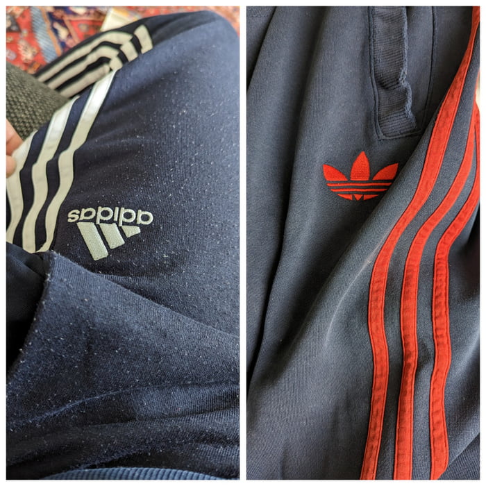 Adidas quality. Left are new cotton sweatpants after few washes and few uses, and right are 13 year old ones. Used and abused. Wtf?! Poliester pockets, stripes. All went to shit.
