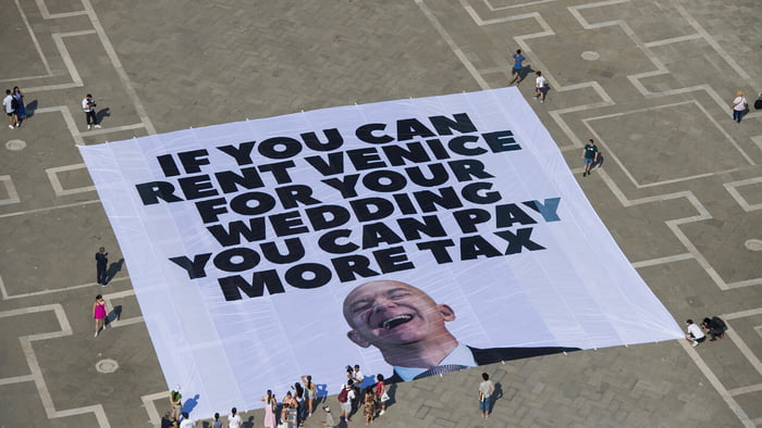 Anti-Bezos protest in Venice for his wedding. Not even that subtle.