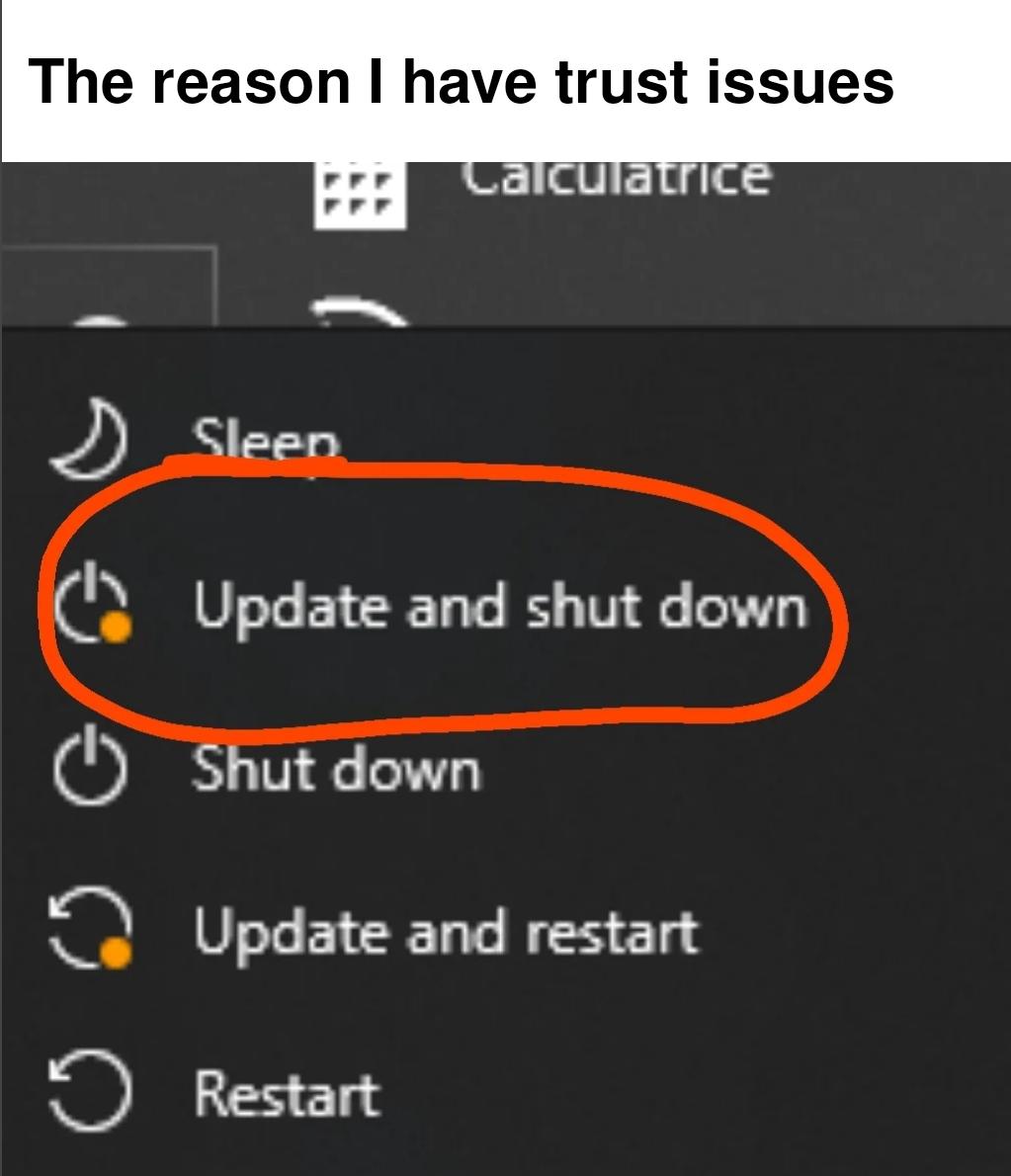 Update and shut down... except it doesn't.