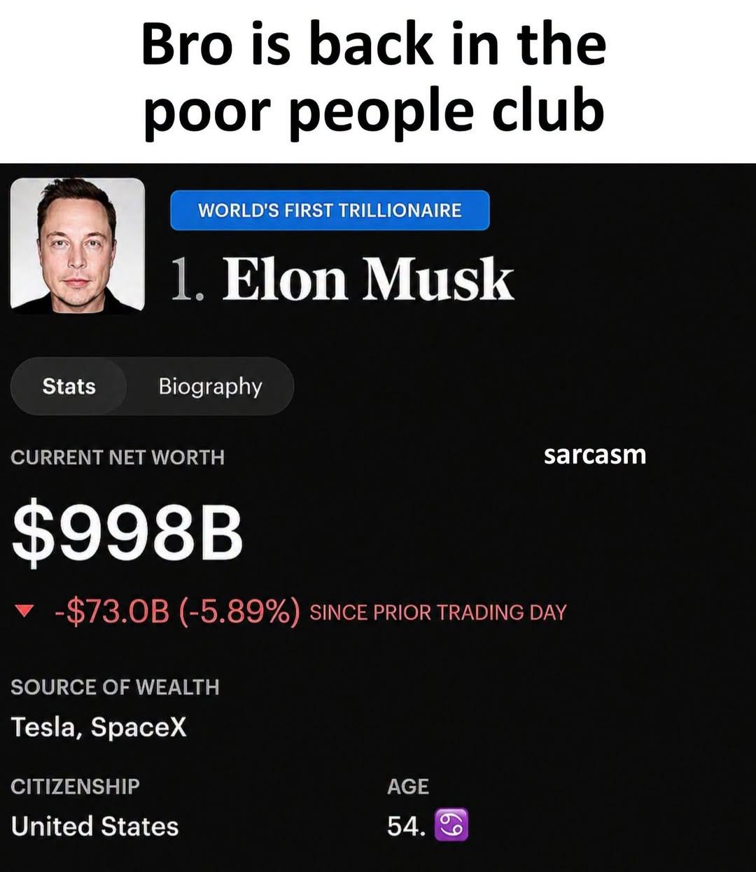 Bro is back in the poor people club 😭✌️