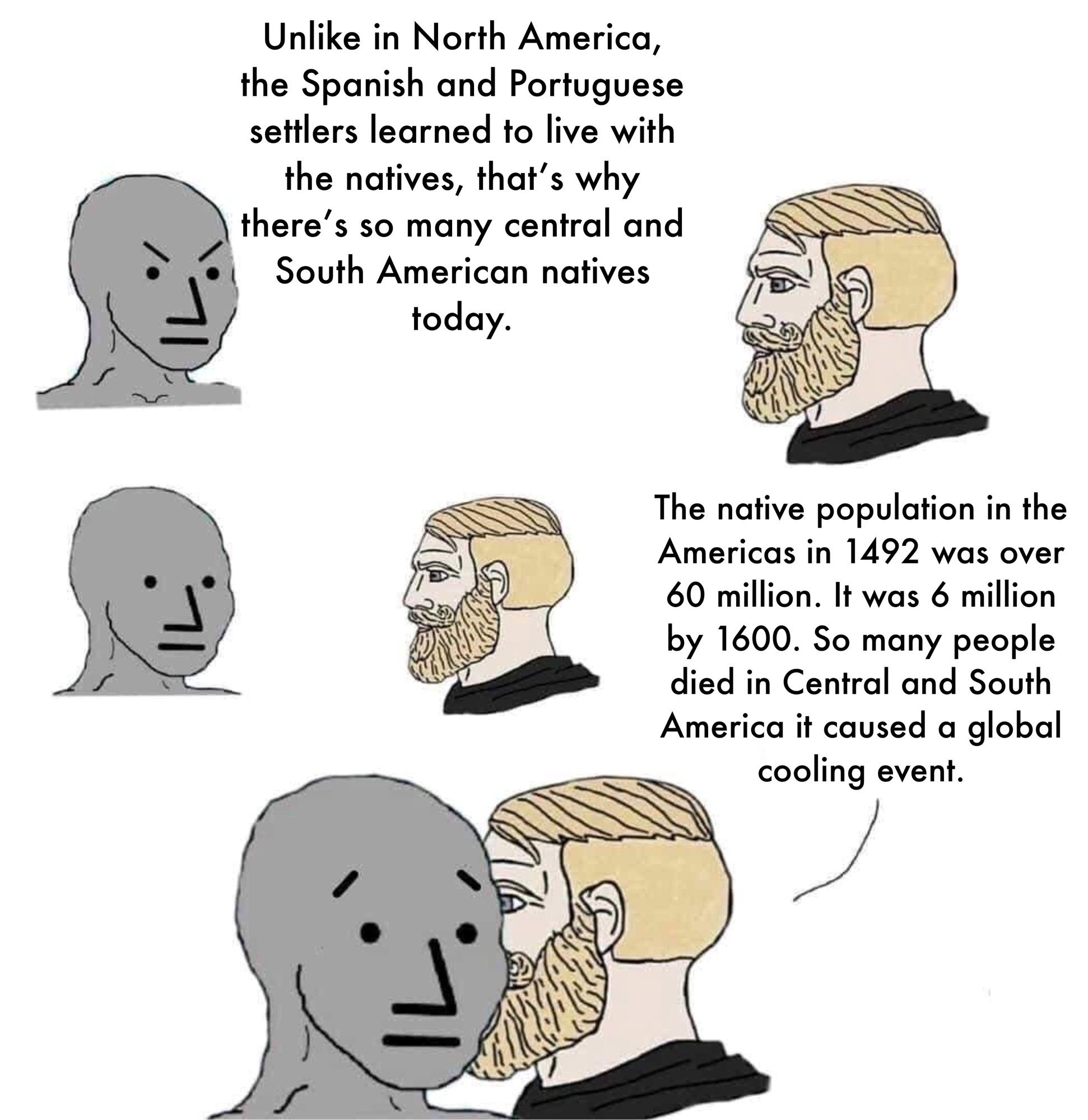 Spain and Portugal wiped out ~90% of the Native population in the Americas before anyone else even got there.