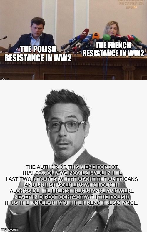 Yeah france is pretty popular in pop culture beacause they were the one actively helping the allies ... never understood the feud between the pollish and french resistance.