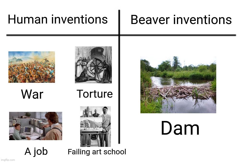 we were busy killing each other, whilst all the beavers were mucking around in the water having a good time...