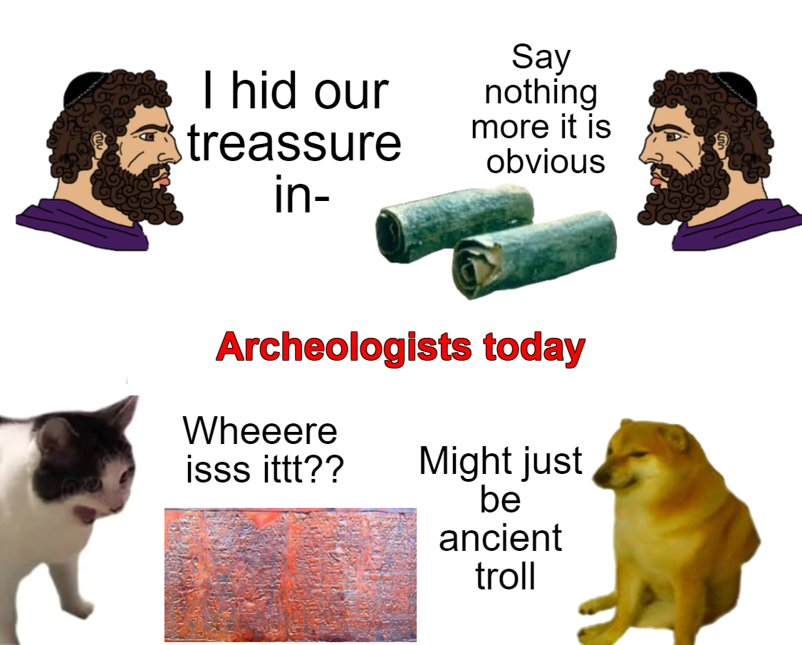 Dead sea copper scrolls, is prob just an ancient troll