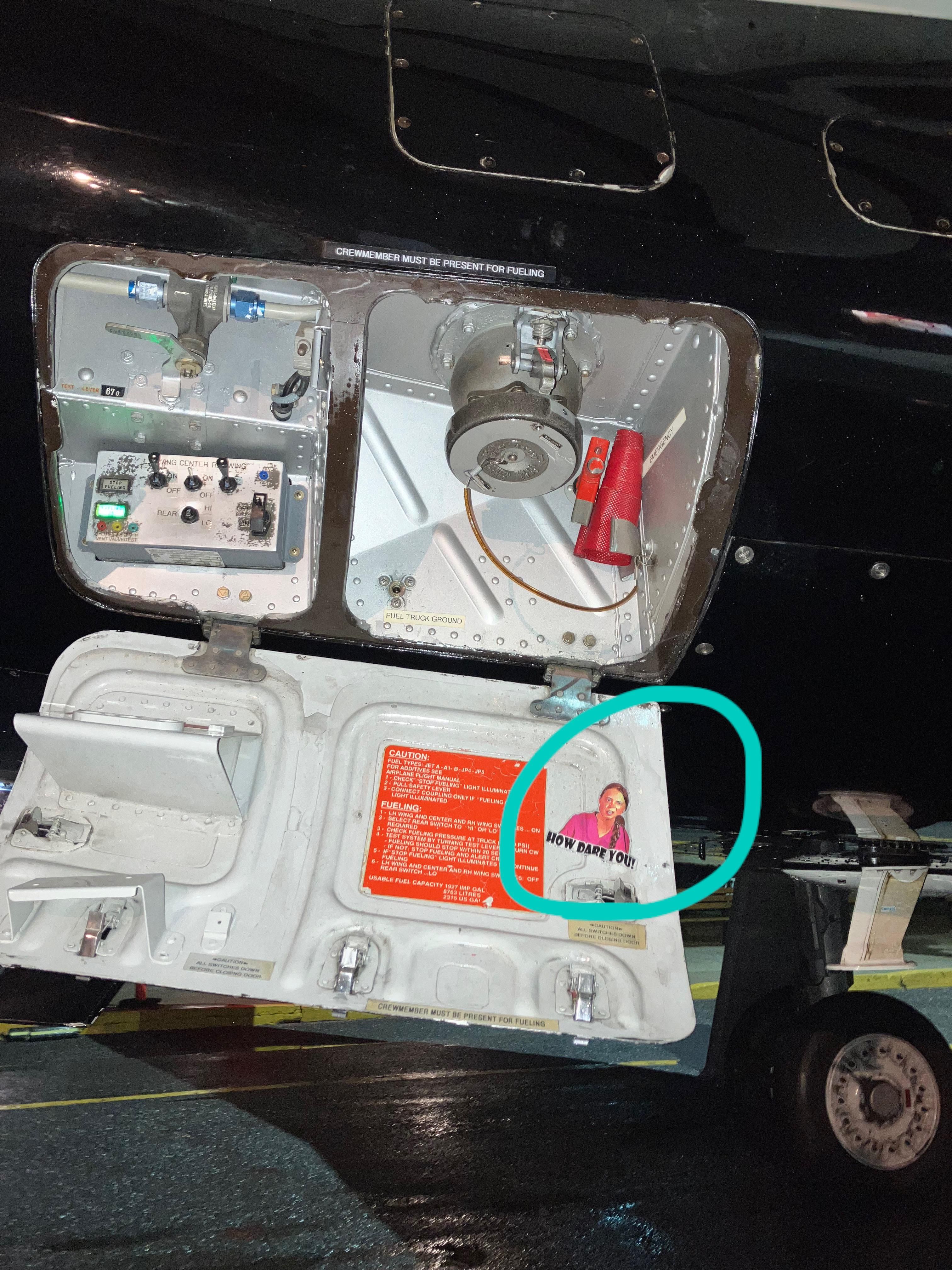 Found this inside the fueling panel of a private jet.