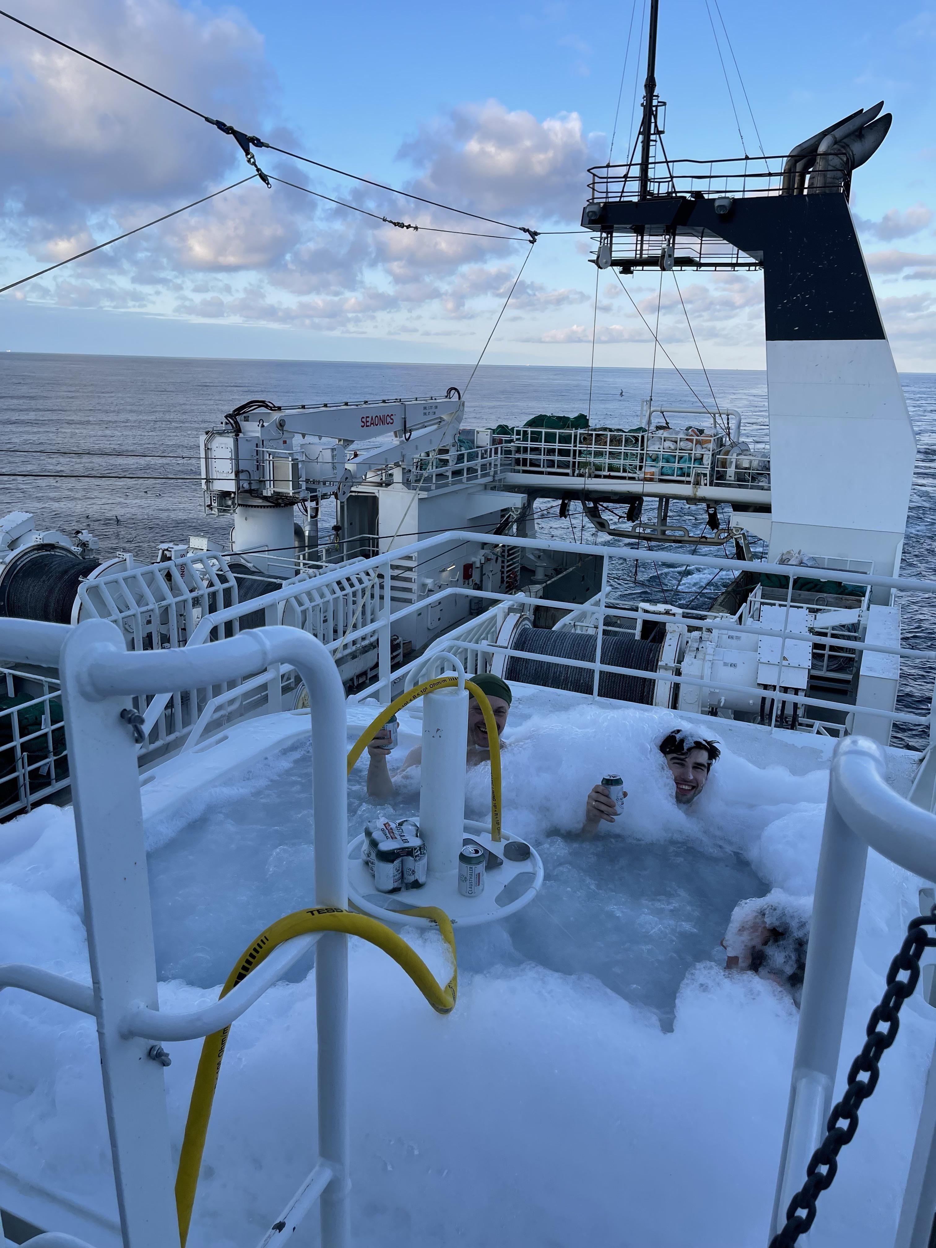Out in the North Pole fishing. Jacuzzing on our break :)