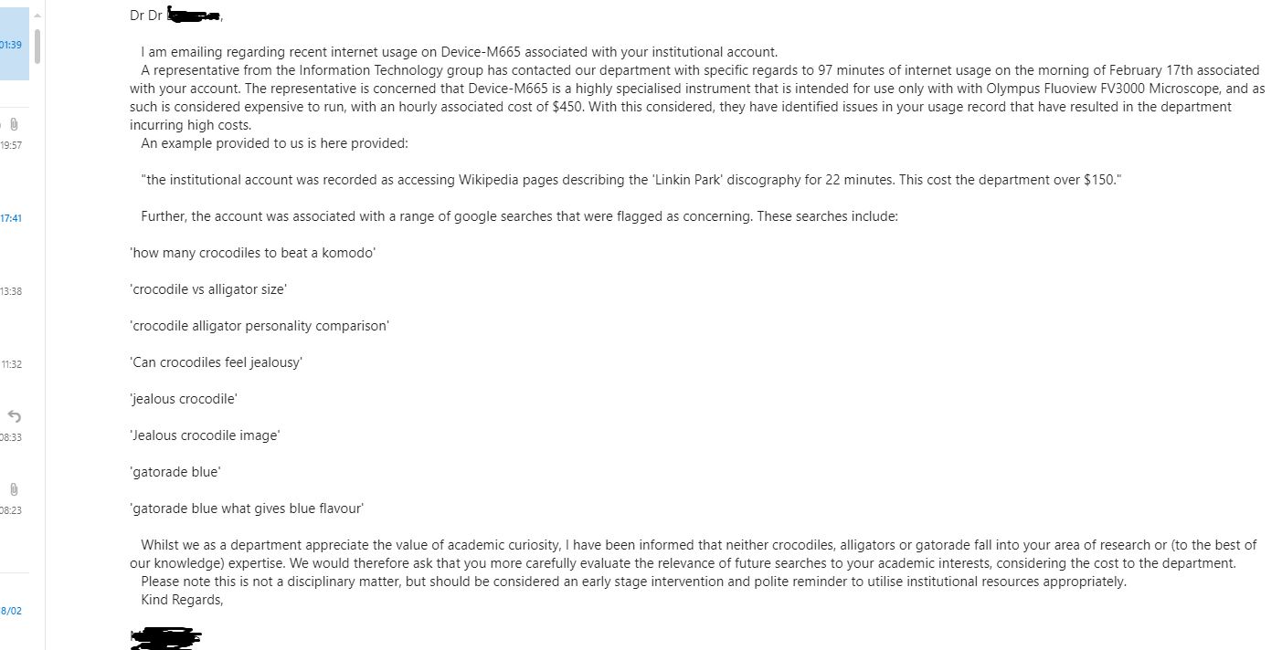 Email my colleague got from HR this morning