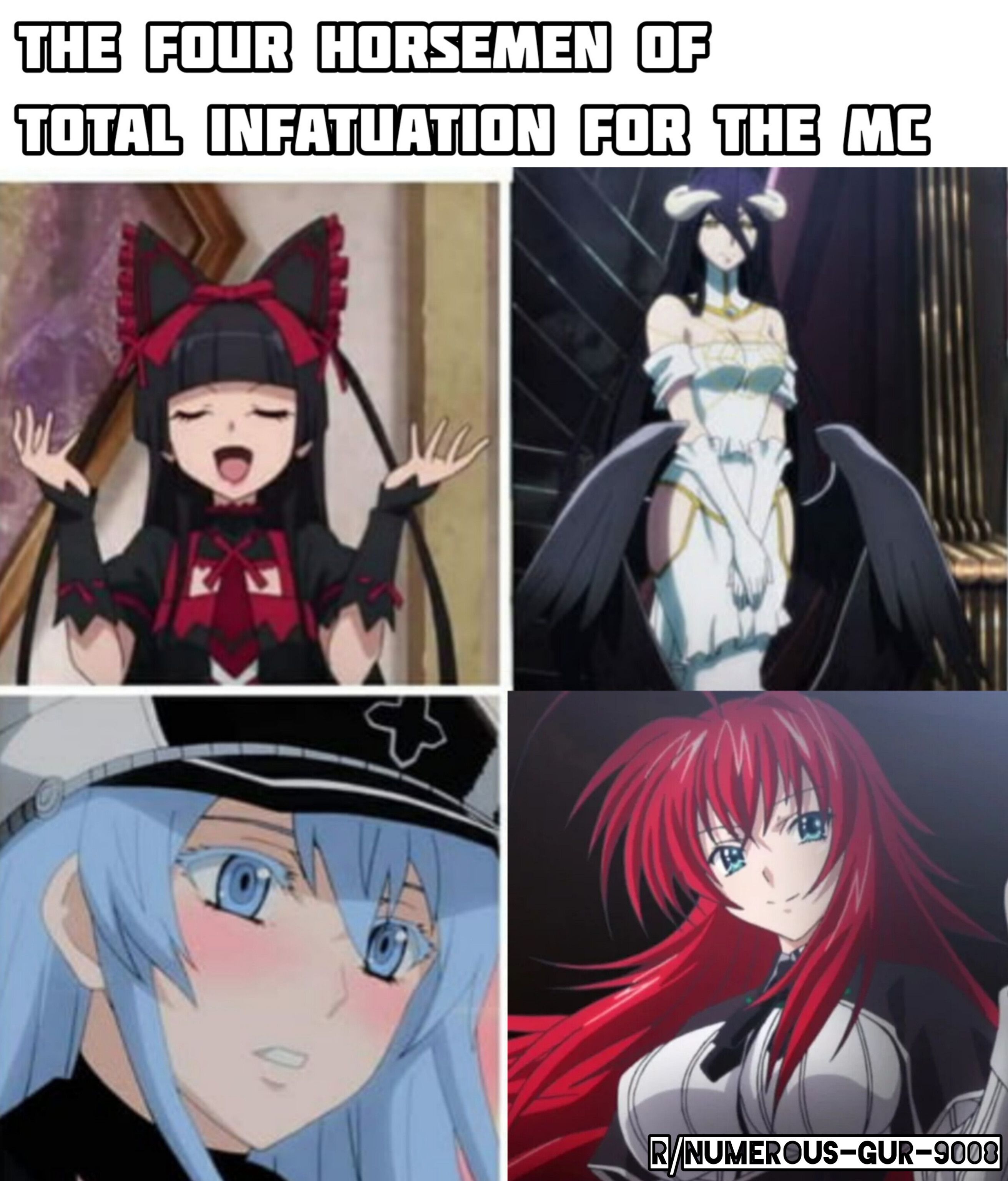 rory, albedo, esdeath and rias.