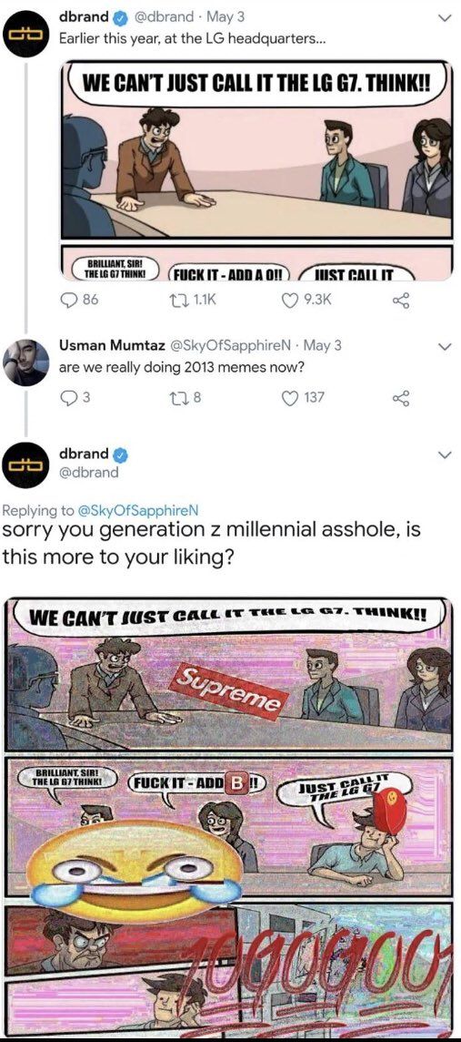 this meme was sent from an LG G7 Think with a Q