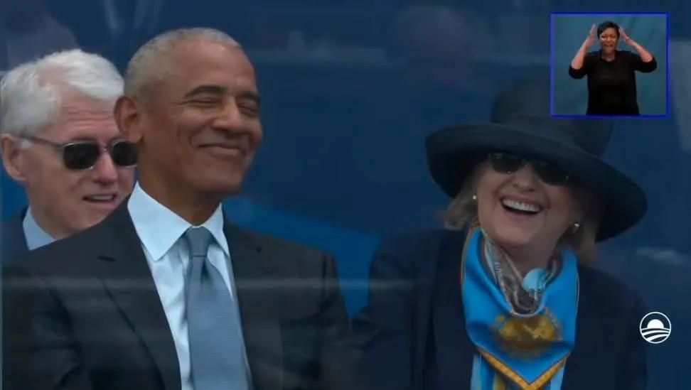 Obama reacting to Michelle reminding everyone Obama won a Nobel Peace Prize