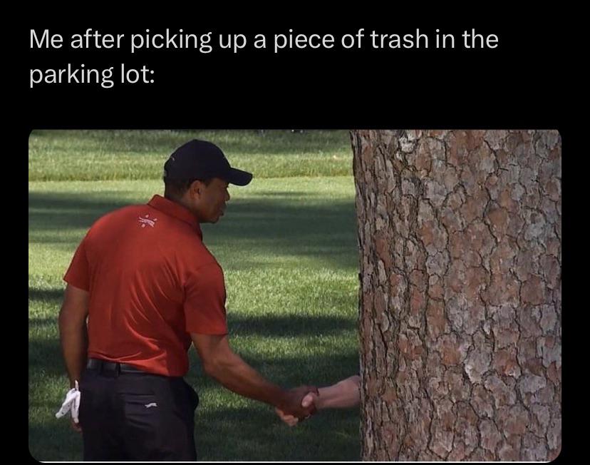 Bullish on Tiger shaking hands with a tree- buy buy buy!