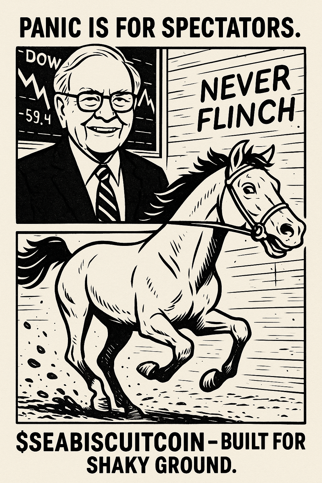 📉 Market panic? Buffett shrugs. Seabiscuit charges forward.