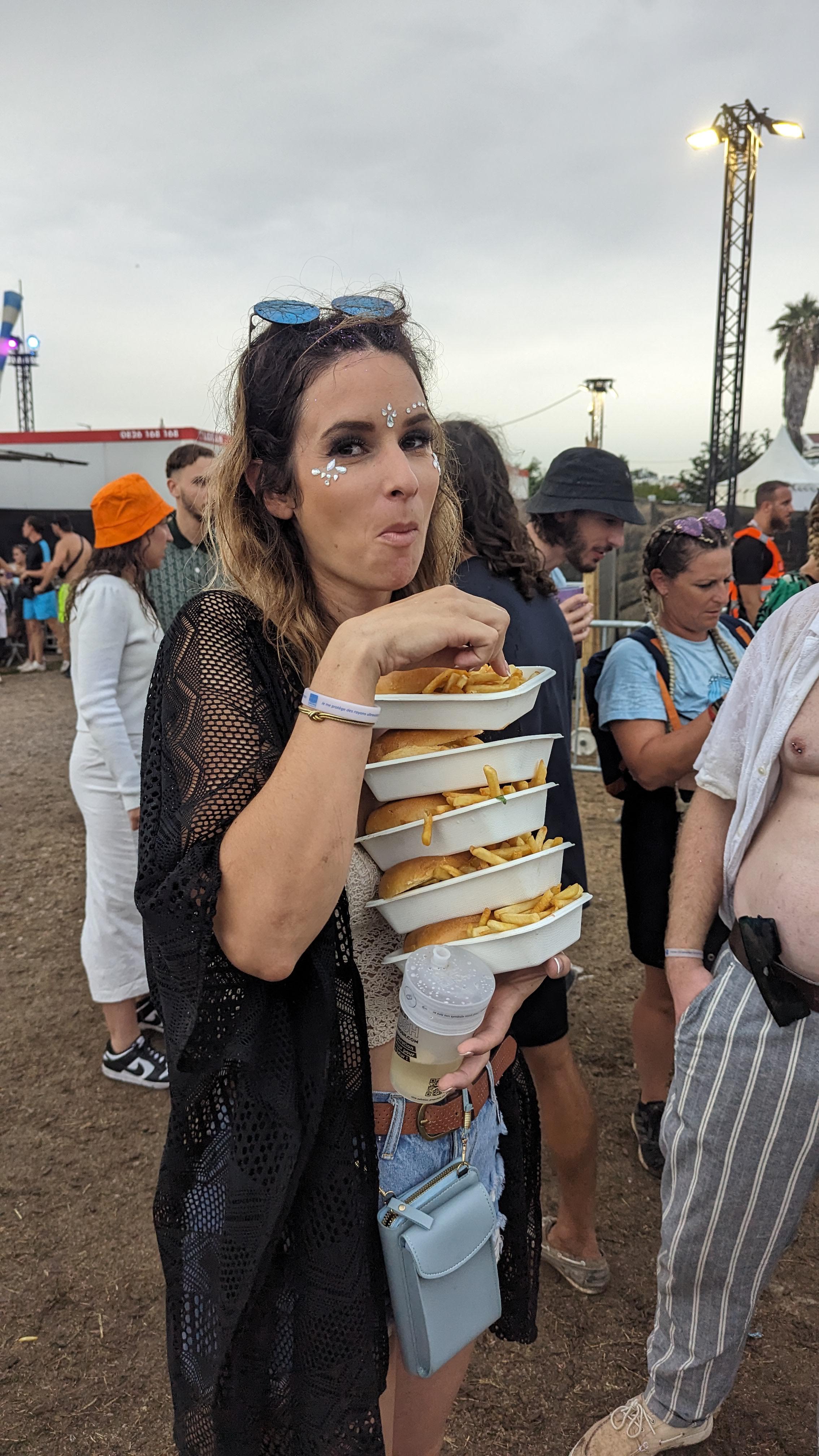 Invest in hungry woman at festival