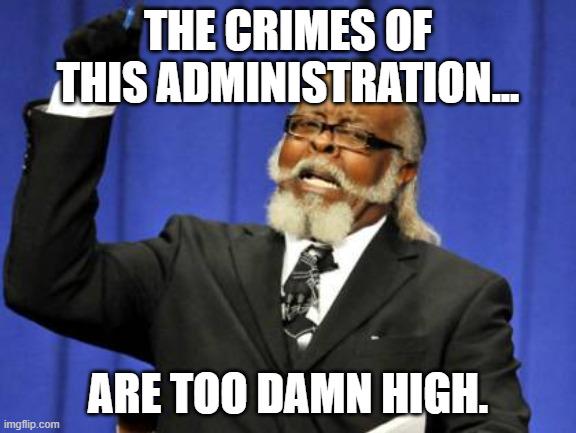 Sexual assault. Business fraud. Tax fraud. Non-profit fraud. Kidnapping. Murder. Emoluments. Financial fraud. Stock market manipulation. Protecting sext offenders. And too many more to list. Because...