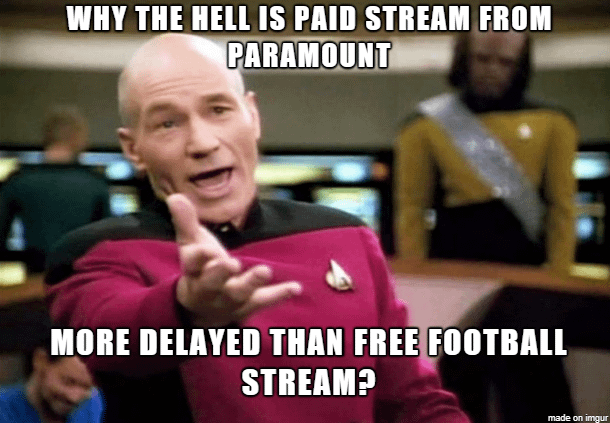 The Paramount+ stream for the divisional game is delayed by at least a minute.