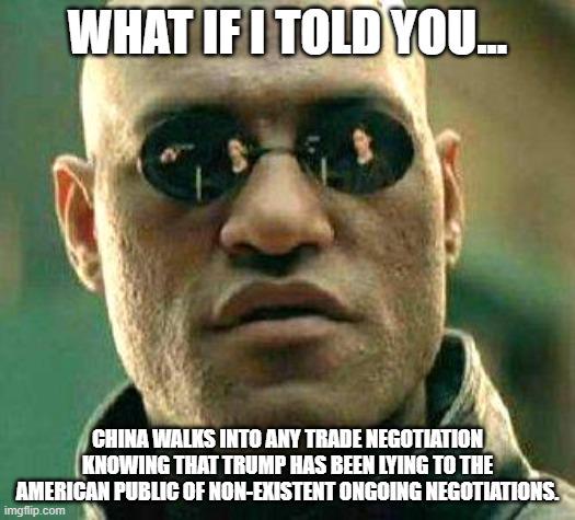 Donny Didn't Win, the "world class businessman" chosen by Republicans, has set the stage for failure with China and he did it in public. RELEASE THE EPSTEIN FILES.