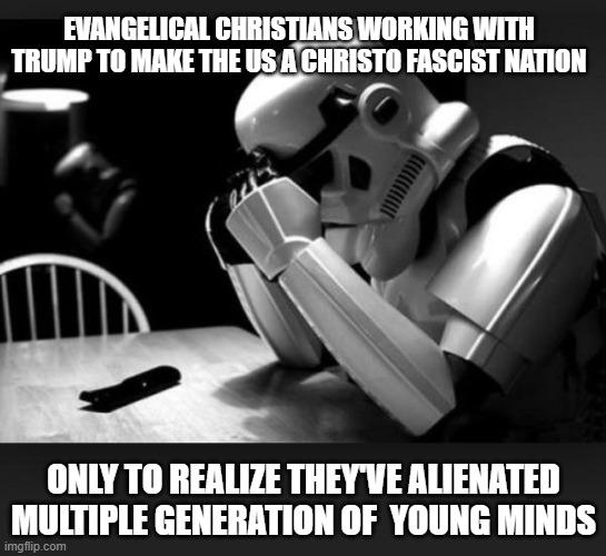 When Trump loses Evangelical Christians are going to have a moment of reckoning with all the people they alienated trying to make the US a Christian Fascist nation.