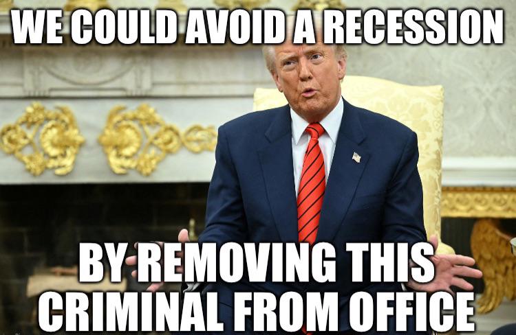 You’re on a bus barreling toward a head-on crash. Everyone sees it, but nobody hits the brakes. That’s Trump’s America—reckless tariffs driving us into recession. Congress won’t stand up to one narcissist’s ego trip, putting 340M Americans at risk. E