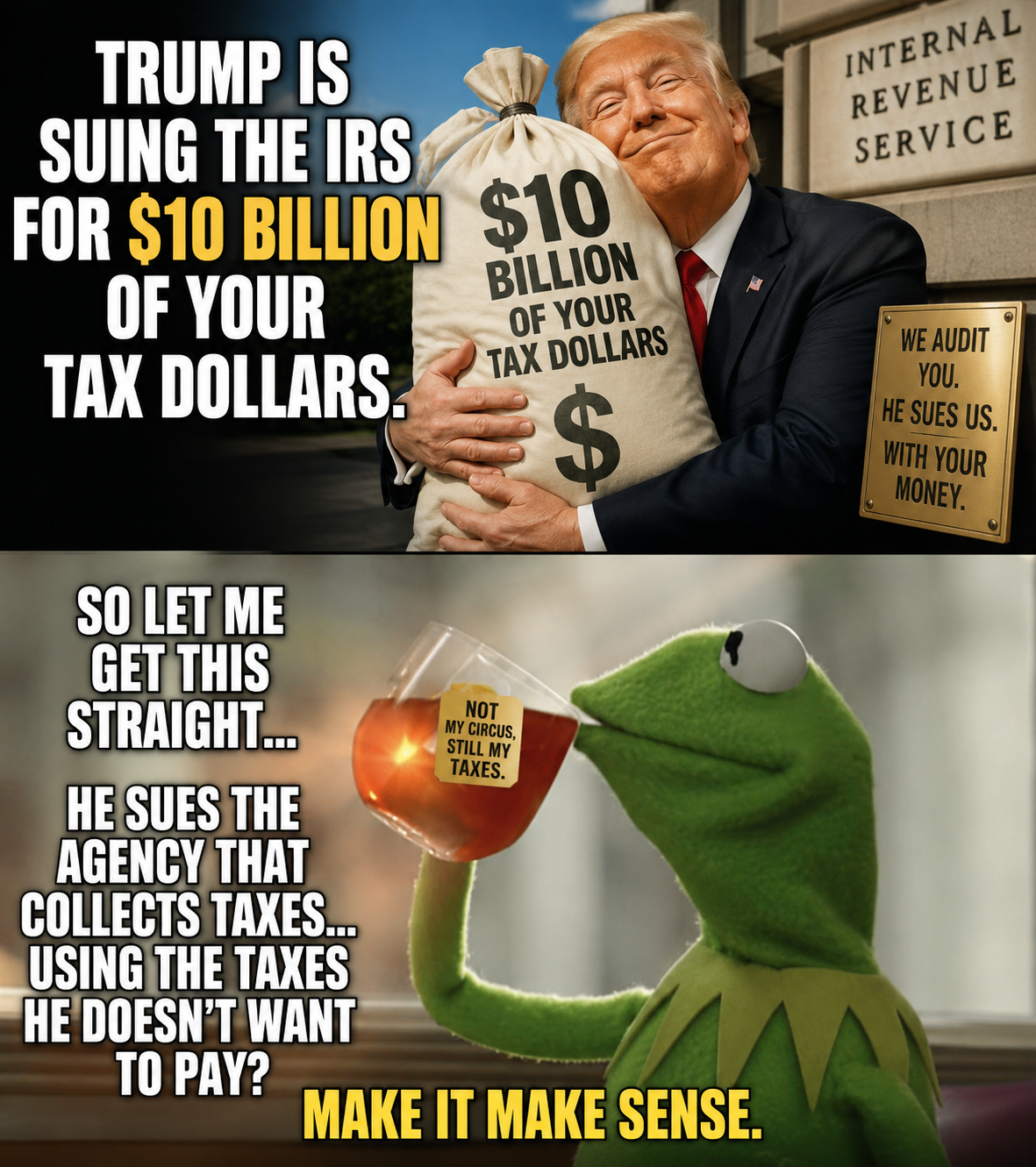 How do you feel about the fact that Trump is suing the IRS for $10 billion of your tax dollars?