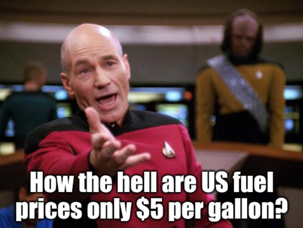 You telling me a gallon is over 3.7 litres and you pay just $5 dollars for that and complain?