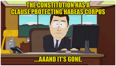 The Trump government quietly removes sections of the Constitution including Habeas Corpus, the Titles and Emoluments clause, States' rights, and for some reason the requirement to maintain a Navy.