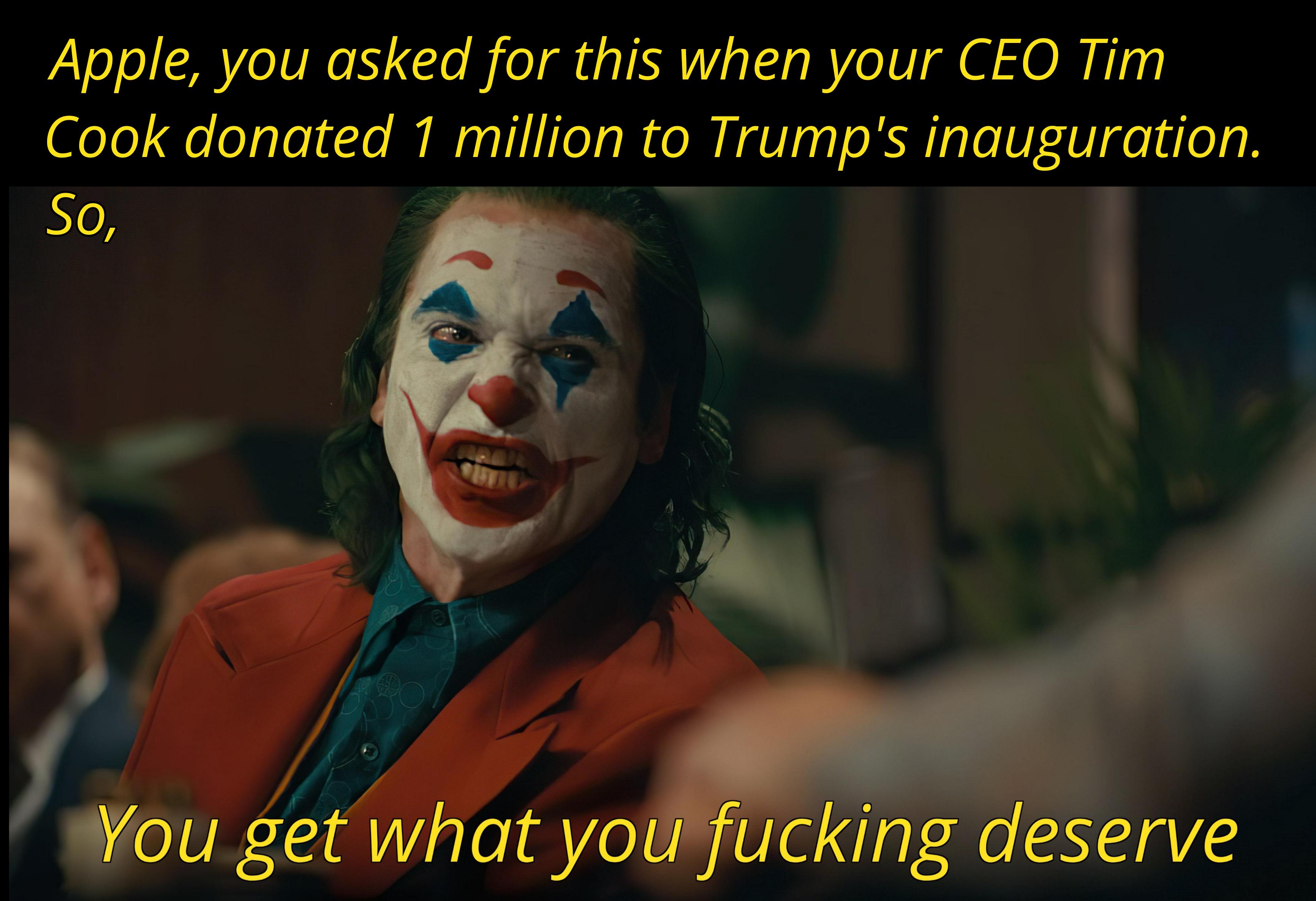 Upon learning that Trump threatened to charge Apple 25% a Tarrif if Apple doesn't build in the US