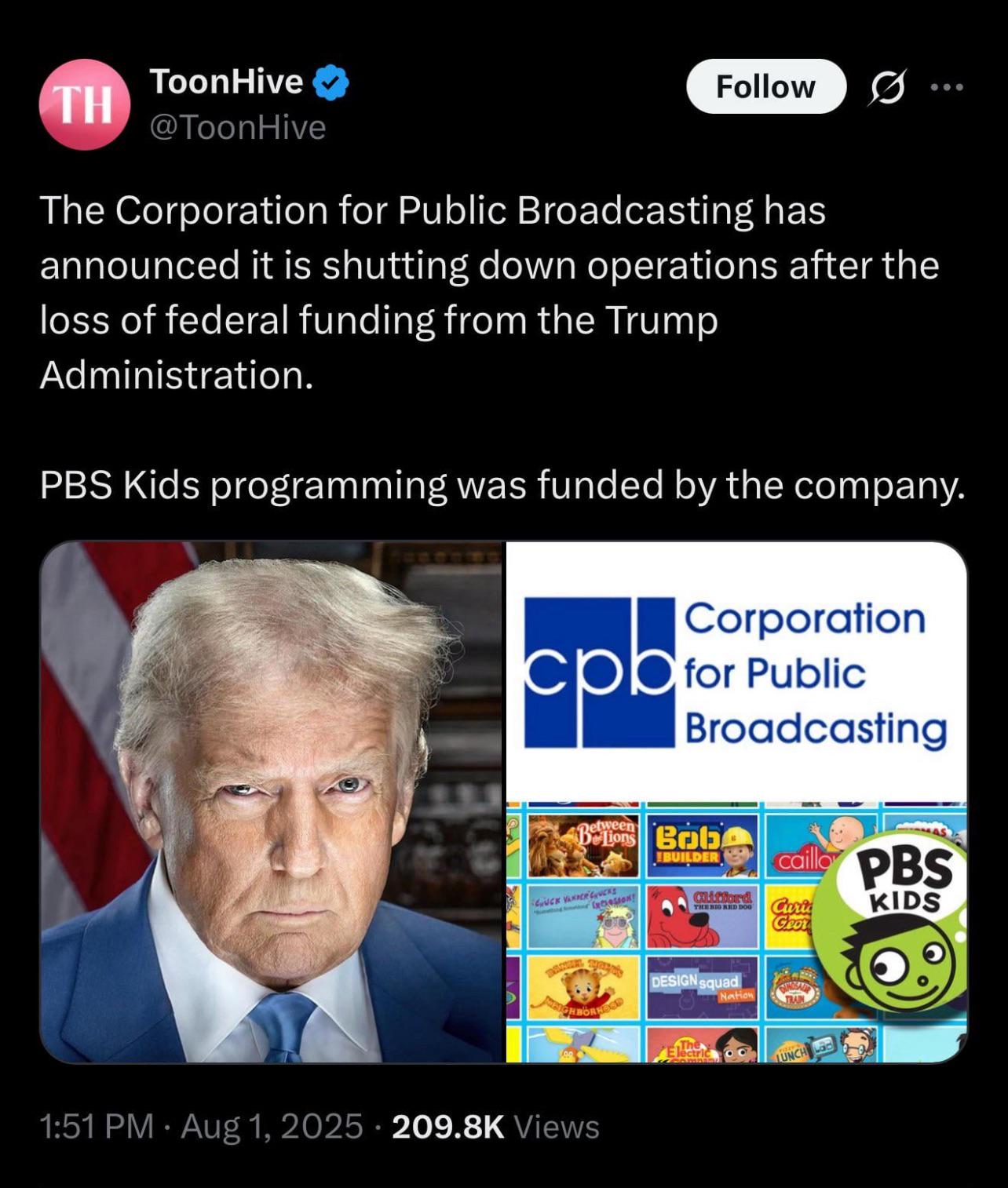 Trump killed kids programing 😢