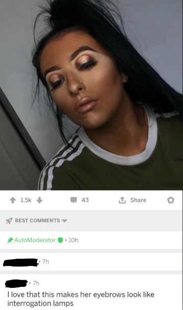 Rare and accurate insult on bad makeup artist subreddit - apologies for poor cropping and sharing skills on mobile