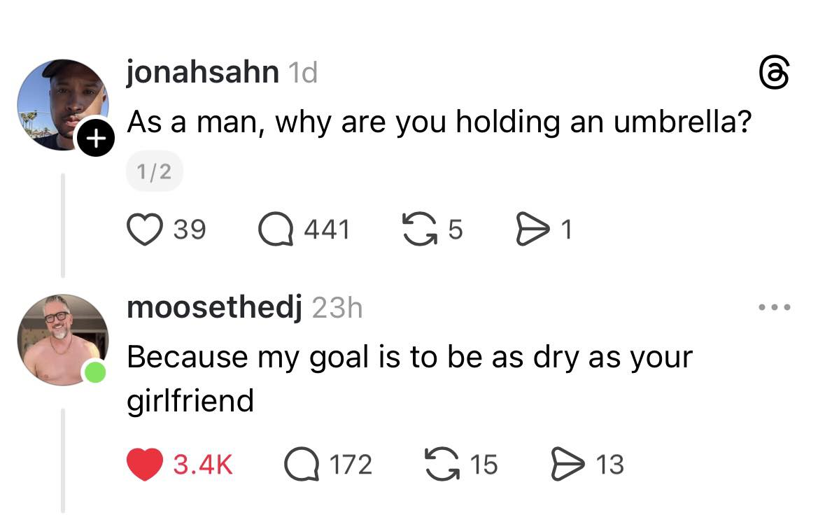Savage reply about using umbrellas