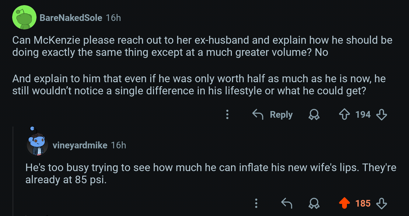 Under a post about Jeff Bezos's ex-wife McKenzie Scott donating 80 million dollars.