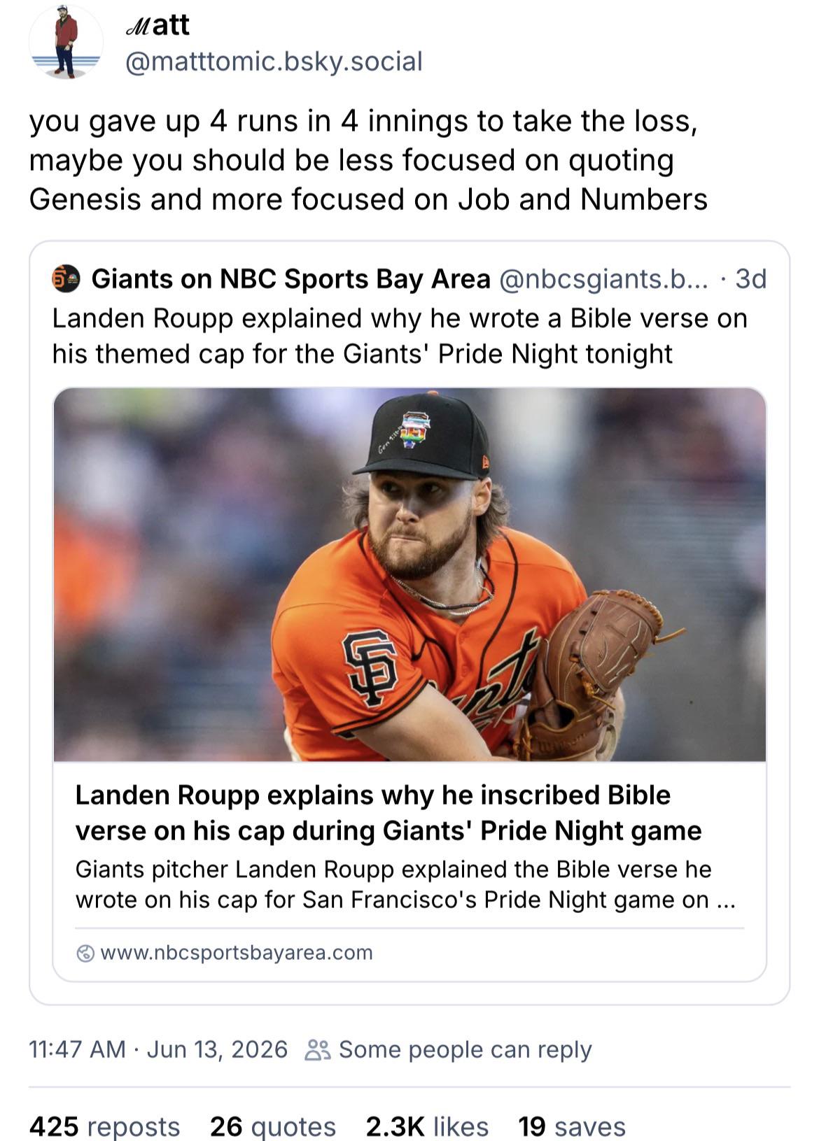 This pitcher sadly focused on the wrong book of the bible