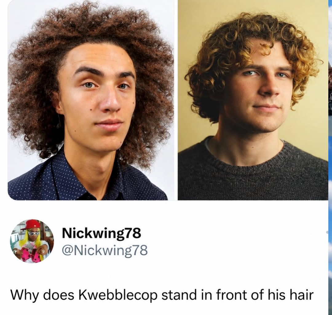 Standing infront of his hair.